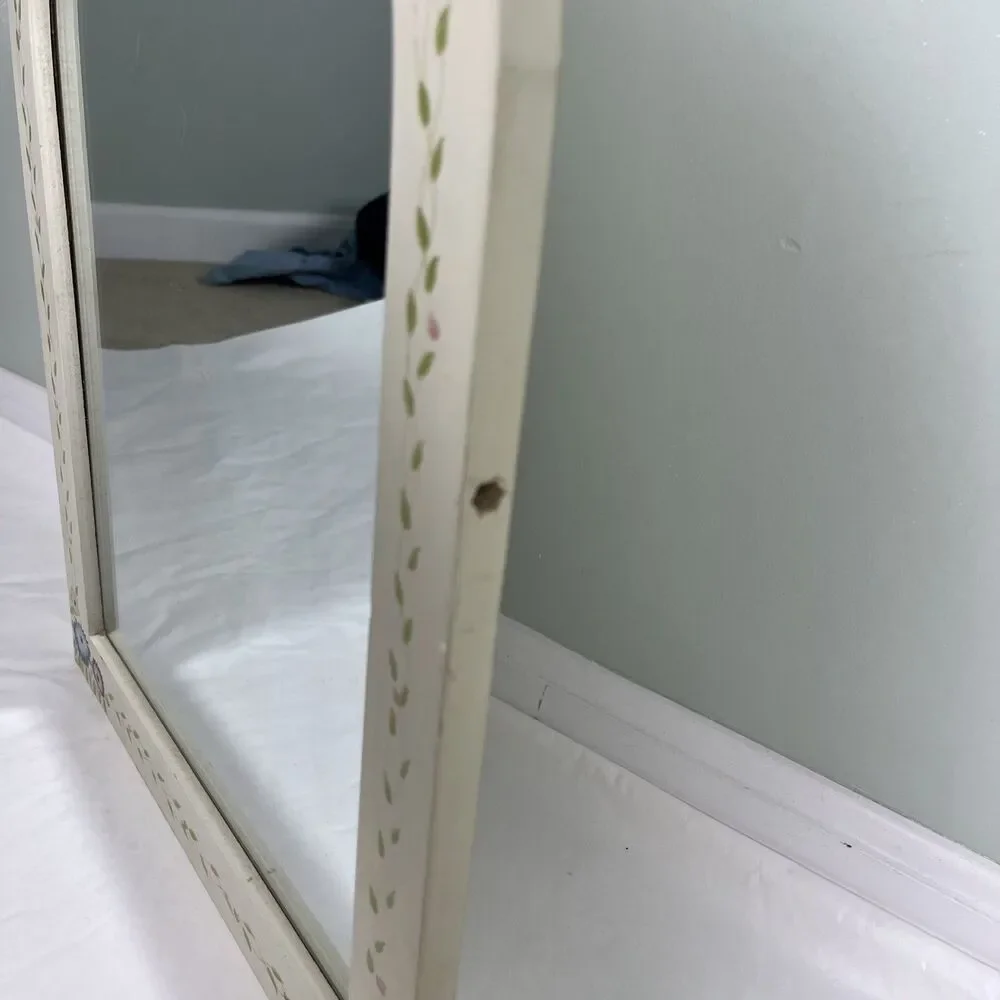 Vintage Hand Painted Arched Wood Mirror Cottagecore Floral 20